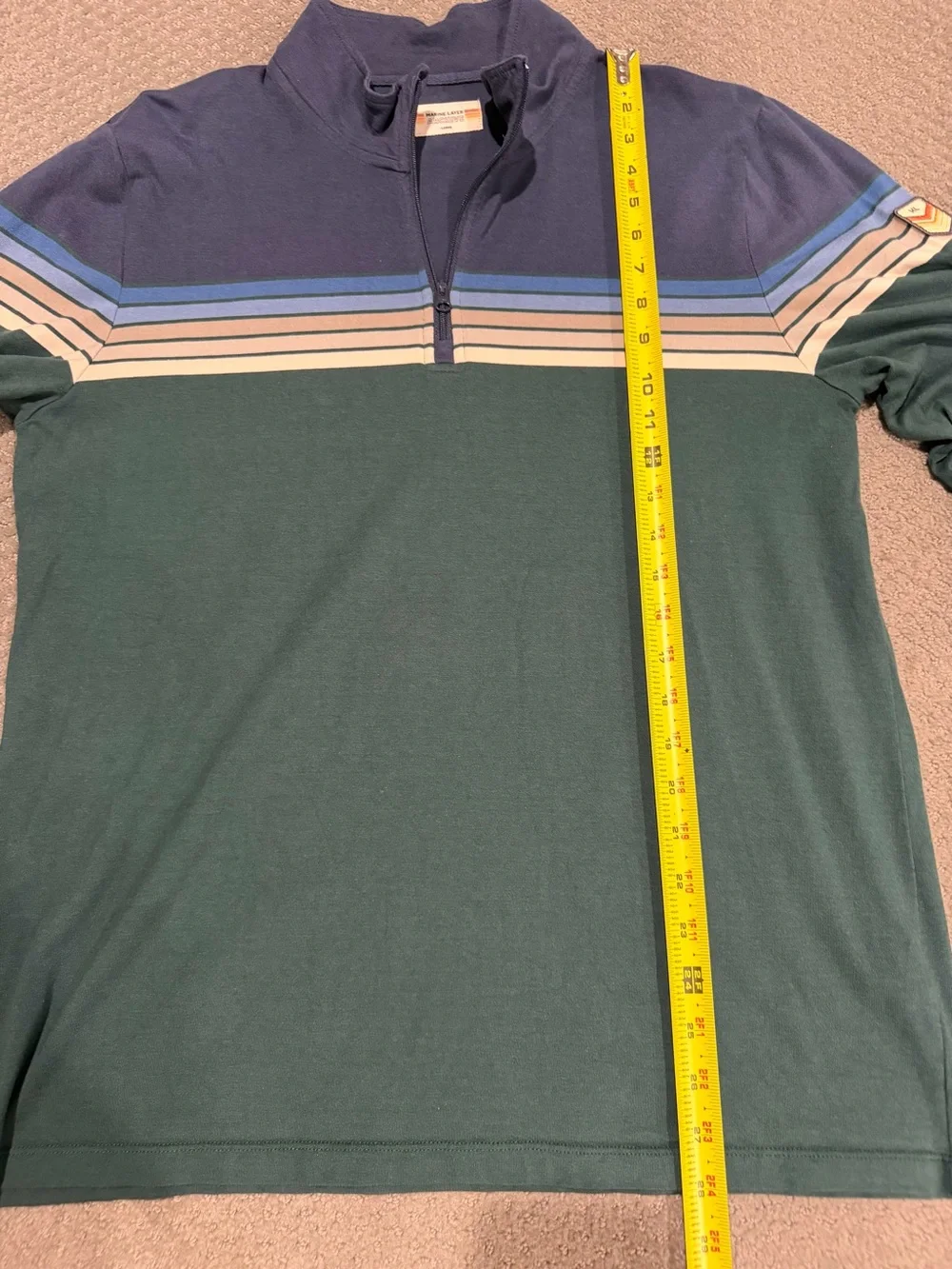Marine Layer Men’s Striped Half-Zip Pullover - Navy & Forest Green